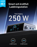 Anker Prime 250 W USB-C-laddare, Ultrasnabb 6-portars GaN, 6 cm LCD-display, Smart Control-kontroller