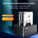 Maiwo K3082H USB 3.1 GEN1 5Gbps Dockningsstation för 2st 2,5-3,5 SATA HDD SSD 2x16TB med stöd för UASP 3xUSB3.1 hubb