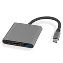 NÖRDIC 1 till 3 Dockningstation USBC till HDMI 4K 30Hz USB C Power Delivery 60W och USB A 3.1 5Gbps Space grey