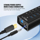 NÖRDIC 8-port powered hubb USB-A 3.0 5Gbps med switch 1,2m kabel aluminium svart med nätdel