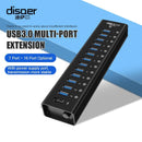 NÖRDIC 8-port powered hubb USB-A 3.0 5Gbps med switch 1,2m kabel aluminium svart med nätdel