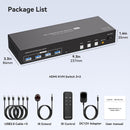 NÖRDIC HDMI KVM-switch 3 datorer 2 skärmar 4K60Hz EDID 4 USB 3.0-portar med fjärrkontroll