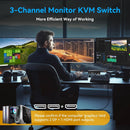NÖRDIC KVM-switch 2 PC 3 skärmar 8K60Hz 4K144Hz Tripplaskärmar 2xDP 1xHDMI 4xUSB 3.0-portar