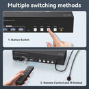 NÖRDIC KVM Switch 4 till 3, 4xUSB3.0 2xDP 1xHDMI 8K30Hz med trådlös kontroll