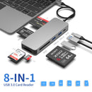 NÖRDIC USB-C Kortläsare 5 Slot CF3.0 SD3.0, MicroSD3.0, MS3.0, XQD3.0, 2xUSB-A 3.0, 1xUSB-C 15W