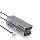 NÖRDIC USB-C Kortläsare 5 Slot CF3.0 SD3.0, MicroSD3.0, MS3.0, XQD3.0, 2xUSB-A 3.0, 1xUSB-C 15W