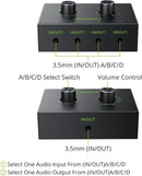 4 Port 3.5mm stereo Switch Audio Selector, 4 Input 1 Output / 1 Input 4 Output Audio Splitter with Volume Control and 4 Channel Switch Knob