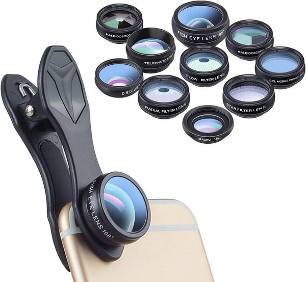 APEXEL 10-in-1 Premium Lens Kit Compatible with Smartphones - Interchangeable Lenses