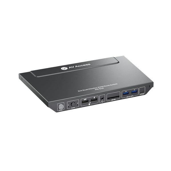 AV Access KD-E10 Dockningsstation & KVM Switch för 2 datorer till 2 skärmar HDMI 4K60Hz, 100W PD, 3 x USB, 1G Ethernet, SD, 3.5 mm AUX Audio EDID