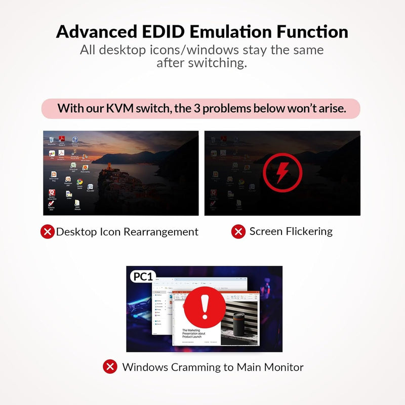 AV Access KD-E10 Dockningsstation & KVM Switch för 2 datorer till 2 skärmar HDMI 4K60Hz, 100W PD, 3 x USB, 1G Ethernet, SD, 3.5 mm AUX Audio EDID