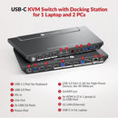 AV Access iDock B30 Dockningsstation och KVM-switch 3 till 2, Dual 4K Monitor för laptop + 2st Desktop-PCs, 4K@60Hz, 5xUSB-A, 1G Ethernet, 65W laddning för laptop, Ljud/Mikrofon, EDID