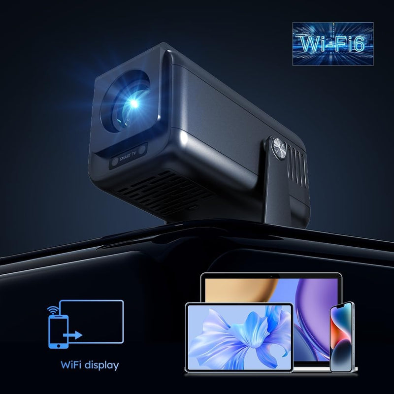 NÖRDIC Smart Projektor Android 13.0, Native 1080P, Auto Keystone, 300ANSI 4K HDR Stöd, Roterbar Design WiFi 6 & BT, Skärm spegling, ARC