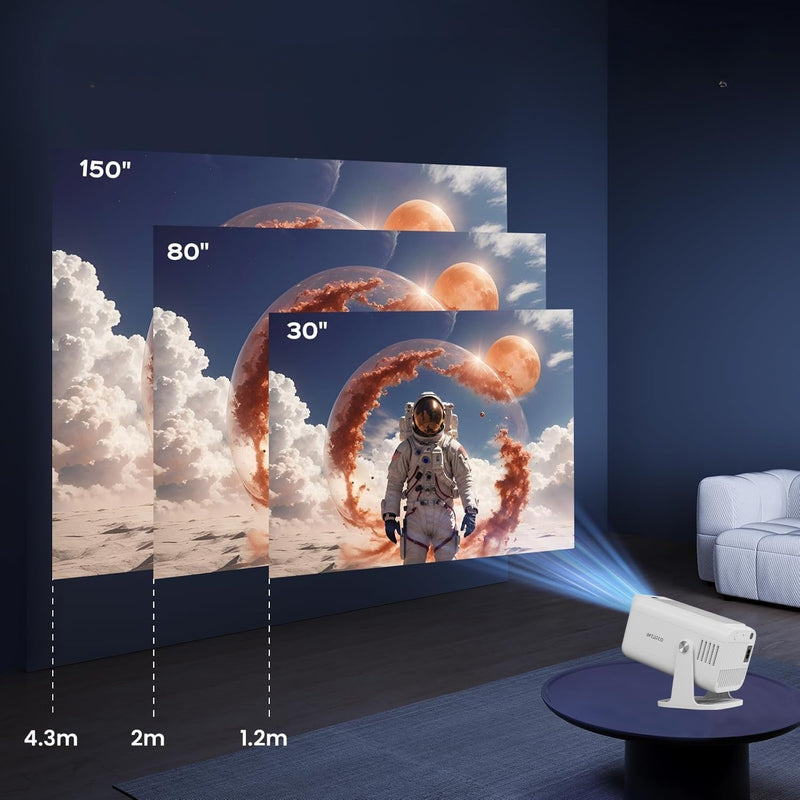 NÖRDIC Smart Projektor Android 13.0, Native 1080P, Auto Keystone, 300ANSI 4K HDR Stöd, Roterbar Design WiFi 6 & BT, Skärm spegling, ARC
