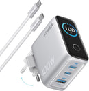 Anker Laddare 100W USB-C Ultra-kompakt 3-portars GaN-snabbladdare för vägguttag med smart display och touchkontroll