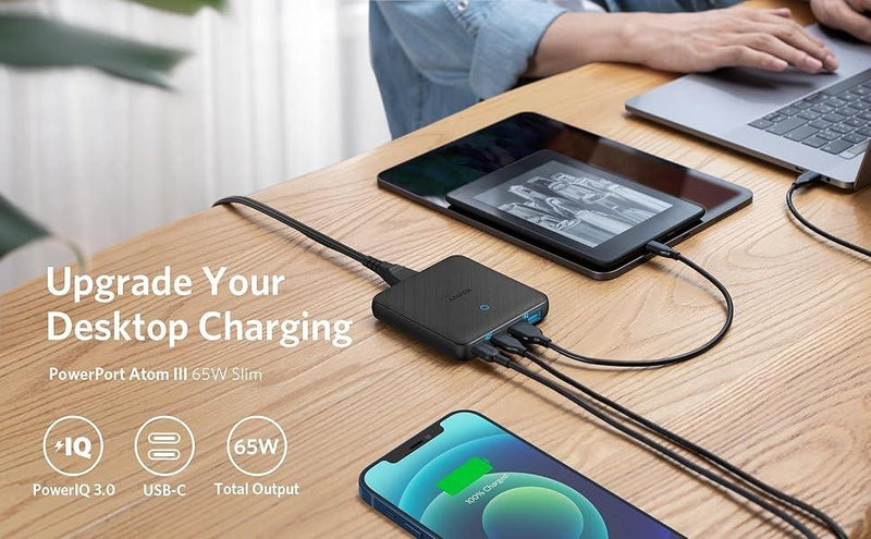 Anker PowerPort Atom III Slim Wall Charger, Dual Dual USB-C Ports Dual USB-A ports (65W Max), PIQ 3.0, GaN Material