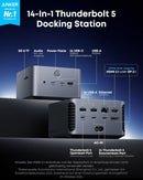 Anker Prime TB5 dockningsstation, 14 portar 140W Laddning, 120 Gbit/s max. Överföring upp till 8K-skärm för Thunderbolt 5/4-bärbara