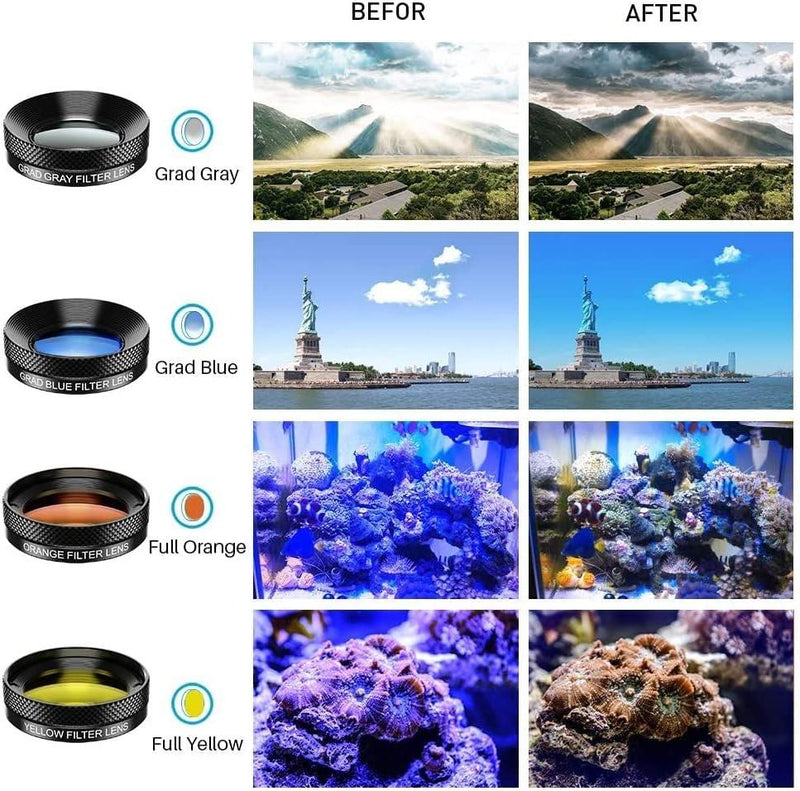 Apexel 11-in-1 Mobile Phone Camera Lens Set, Wide Angle and Macro Lens + Fisheye Lens