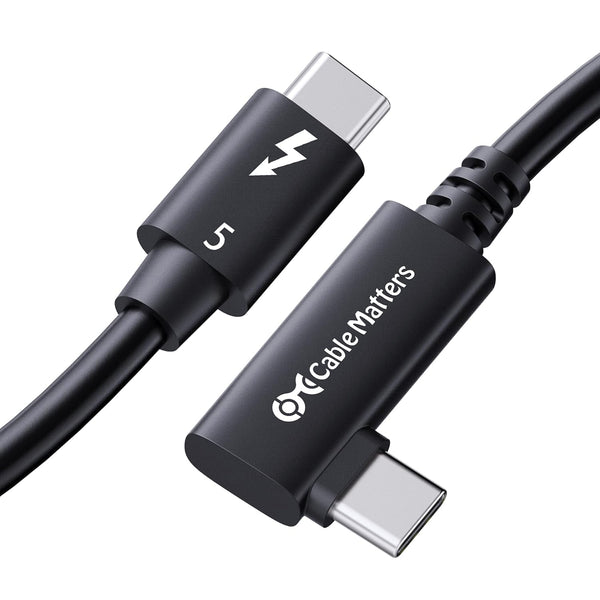 Cable Matters Intel Certifierad 80G Thunderbolt 5 Kabel med vinklad kontakt 240W laddningskapacitet - 0,8m, Kompatibel med Thunderbolt 4, USB4 och USB-C, Svart