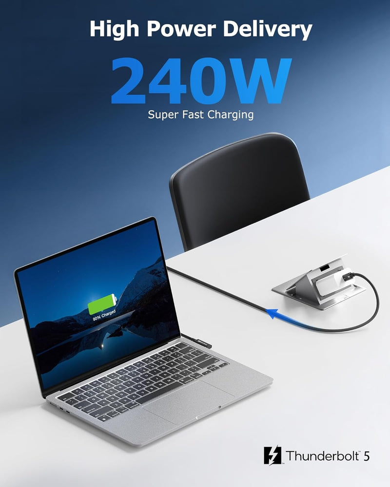 Cable Matters Intel Certifierad 80G Thunderbolt 5 Kabel med vinklad kontakt 240W laddningskapacitet - 0,8m, Kompatibel med Thunderbolt 4, USB4 och USB-C, Svart