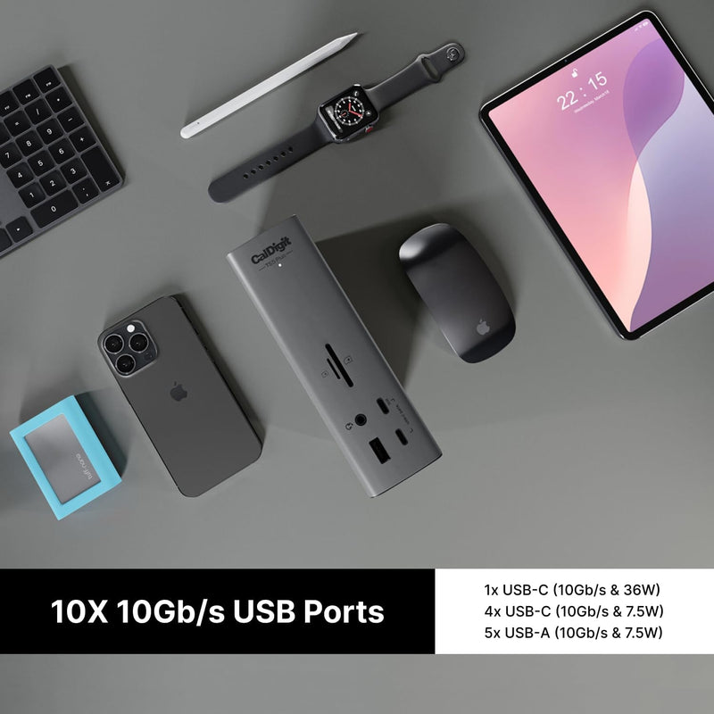 CalDigit TS5 Plus - 20 Port Thunderbolt 5 Dock, 140W Charging, 3X 80Gb/s Thunderbolt 5, 10x 10Gb/s USB Ports