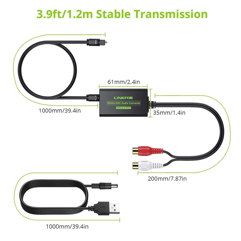 DAC Converter 192kHz Digital to Analog Converter Optical SPDIF Toslink to Analog Stereo Audio Female RCA L/R Audio Adapter