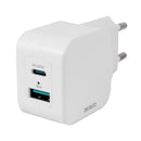 DELTACO USB-väggladdare med dubbla portar, USB-A & USB-C Power Delivery 20 W, vit