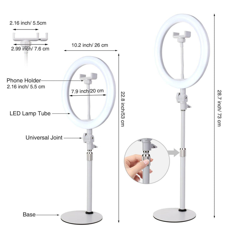 Desktop LED Ring Light 26cm diameter med mobilhållare tre ljusläge selfie lampa ring lampa