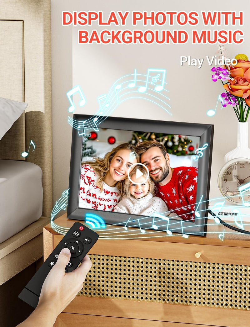 Digital Photo Frame 10.1 Inch Electronic Photo Frame 1280 x 800 IPS without WiFi with Remote Control Supports USB or SD Card