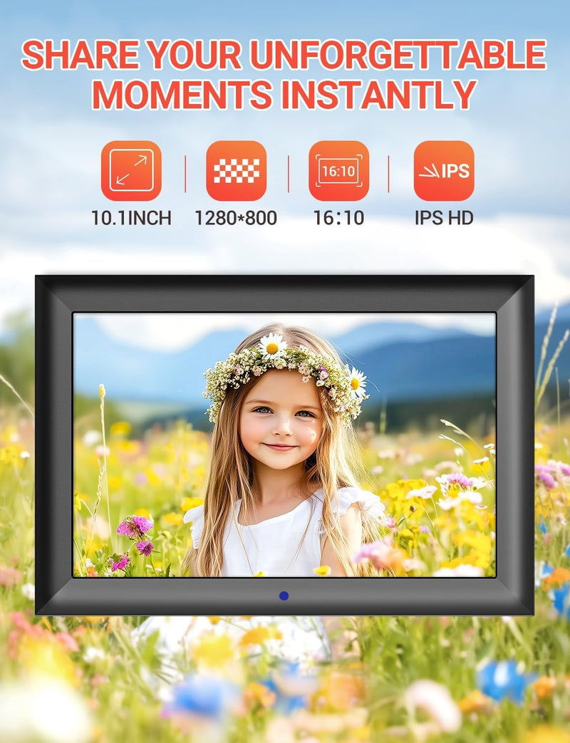 Digital Photo Frame 10.1 Inch Electronic Photo Frame 1280 x 800 IPS without WiFi with Remote Control Supports USB or SD Card