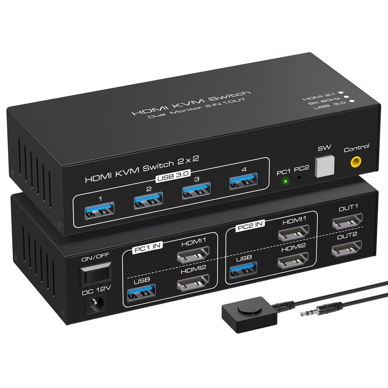 NÖRDIC KVM-switch 2 till 2 HDMI till HDMI, 8K60Hz/4K120Hz, 4x USB-A