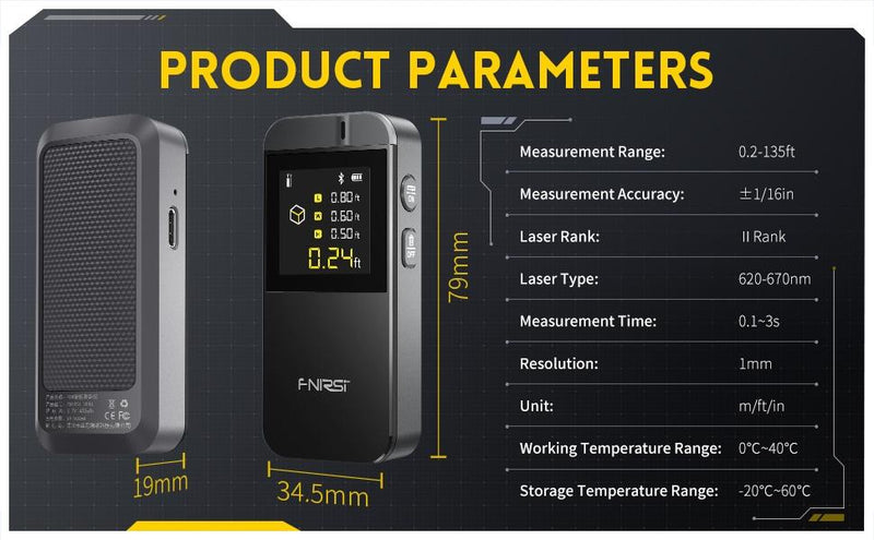 FNIRSI IR40 Laser Rangefinder, avståndsmätare för längd, area, volym, pythagoras