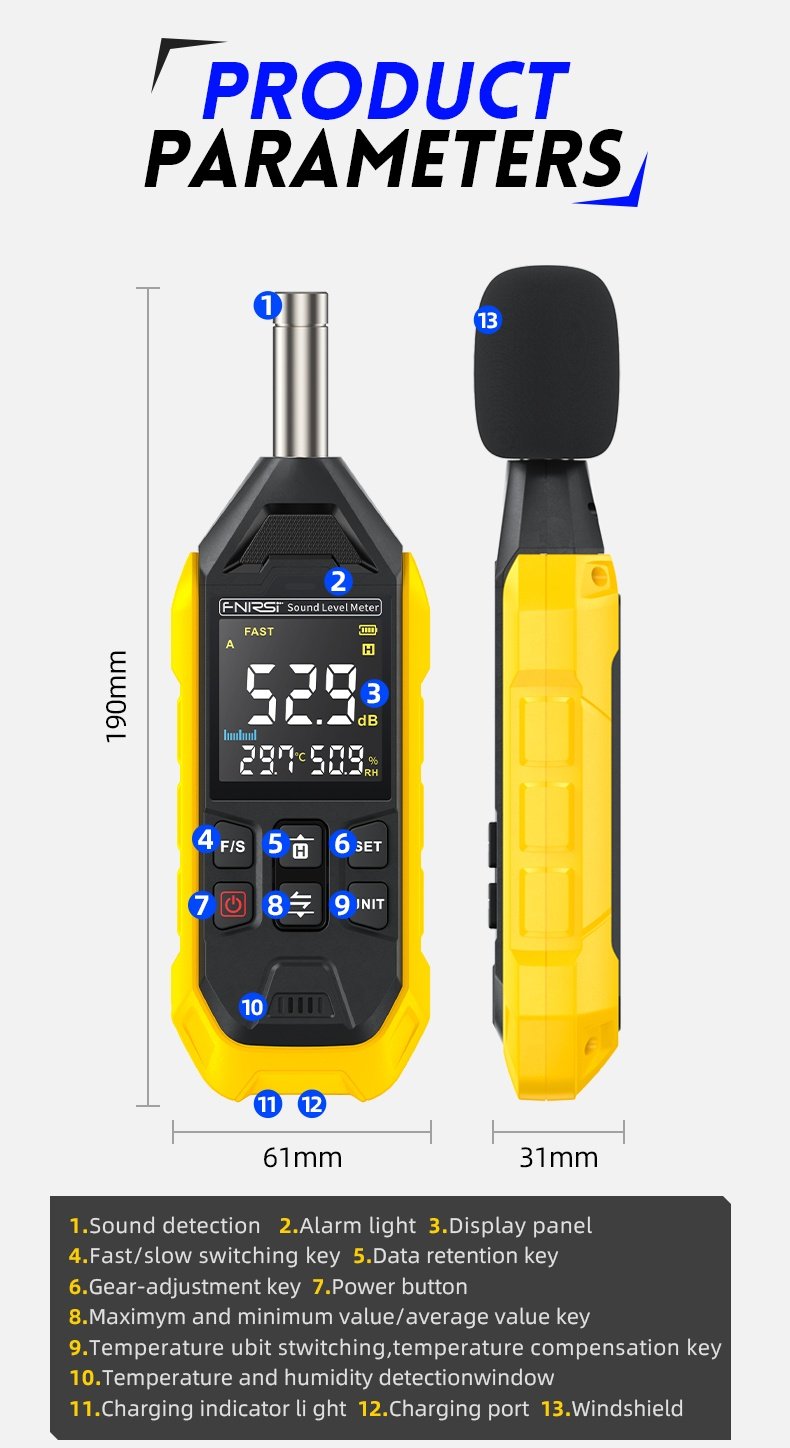 FNIRSI FDM01 Digital Brus- och ljudmätare 30~130dB