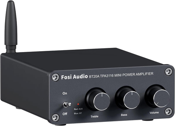 Fosi Audio Bluetooth 5.0 & R/L Förstärkare 100W x 2 med Volym, Bas och Diskant kontroll, Svart