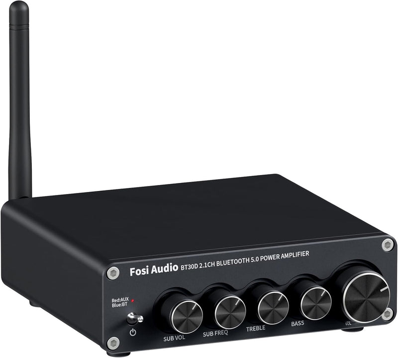 Fosi Audio BT30D Bluetooth 5.0 Stereo Audio Receiver Förstärkare 2.1 Channel Mini Hi-Fi Class D Integrated Amp 2X50 Watt