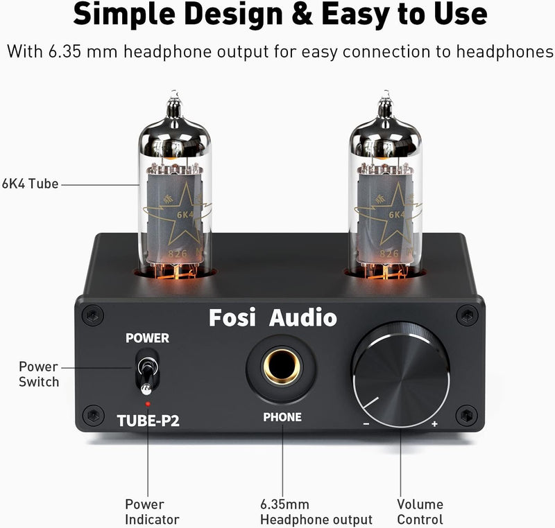 Fosi Audio P2 Hörlursförstärkare Vacuum Tube Hörlursförstärkare Mini Hi-Fi Stereoljud