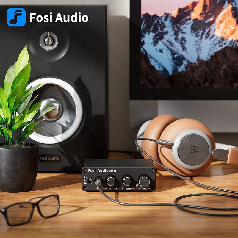 Fosi Audio Mini DAC & hörlursförstärkare, 24 bit/192 kHz USB/optisk/koaxial till RCA/AUX