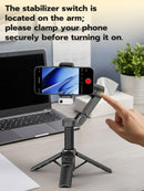 Handhållen 3-axlig anti-skak gimbal-stabilisator för iPhone AI-spårningsmodul med fyllnadsljus Geststyrning och ett-trycks stativfrigöring, Inbyggd förlängningsarm