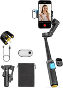 Handhållen 3-axlig anti-skak gimbal-stabilisator för iPhone AI-spårningsmodul med fyllnadsljus Geststyrning och ett-trycks stativfrigöring, Inbyggd förlängningsarm