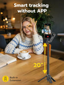 Handhållen 3-axlig anti-skak gimbal-stabilisator för iPhone AI-spårningsmodul med fyllnadsljus Geststyrning och ett-trycks stativfrigöring, Inbyggd förlängningsarm