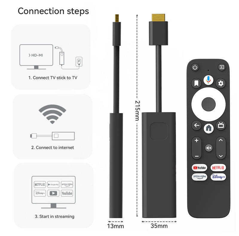 Google Certified TV Stick 4K HDR Android TV 14 WiFi Play Store Supports Netflix, YouTube, Disney+