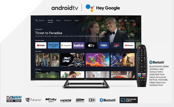 Google och Android Certifierad HD Smart TV 32tum 12V DC 100-240V för båt husvagn husbil DVB-T2 DVB-S2 VESA 200x100 PALCO 32SMART