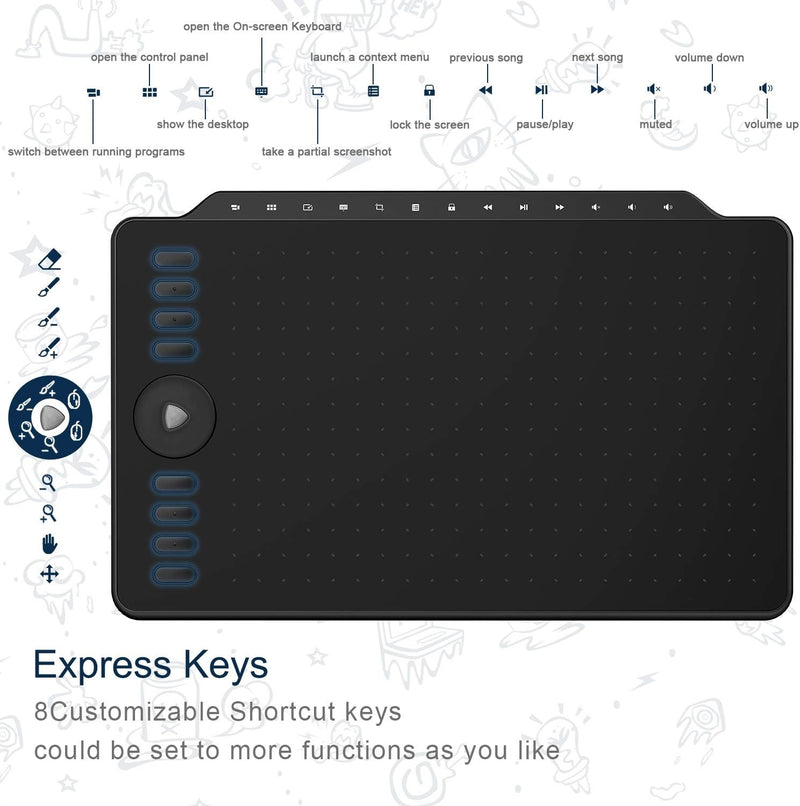 Graphic Tablet 12" with 8 Express Keys & 13 Multimedia Keys Support Mac OS/Windows/Android