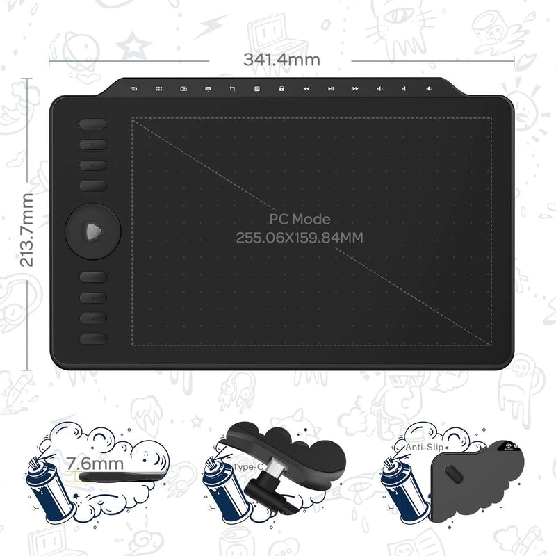 Graphic Tablet 12" with 8 Express Keys & 13 Multimedia Keys Support Mac OS/Windows/Android