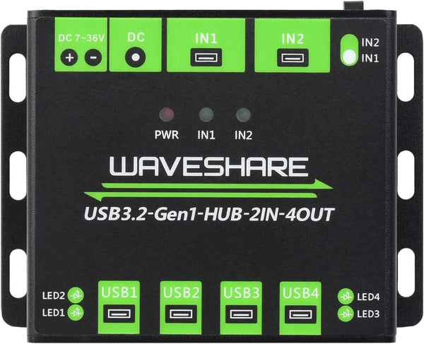 Industriell USB HUB för 2 datorer till 4 USB 3.2 portar, switchbar, monterbar, kompatibel med Windows Linux Mac