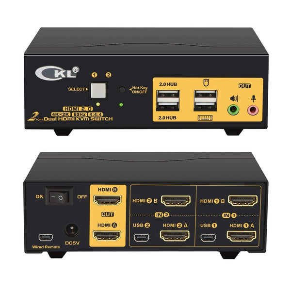 KVM 2x2 HDMI Switch Dual Monitor HDMI2.0 4K60Hz 4:4:4 med 1x3.5mm och 4xUSB-A