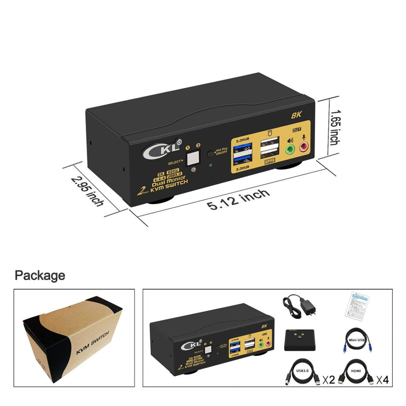 KVM 2x2 HDMI Switch Dual Monitor HDMI2.1 8K60Hz 4K144Hz 4:4:4 med 2x3.5mm och 4xUSB-A