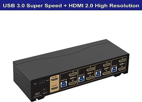 KVM 4x2 HDMI Switch Dual Monitor HDMI2.0 4K60Hz 4:4:4 med 1x3.5mm och 4xUSB-A