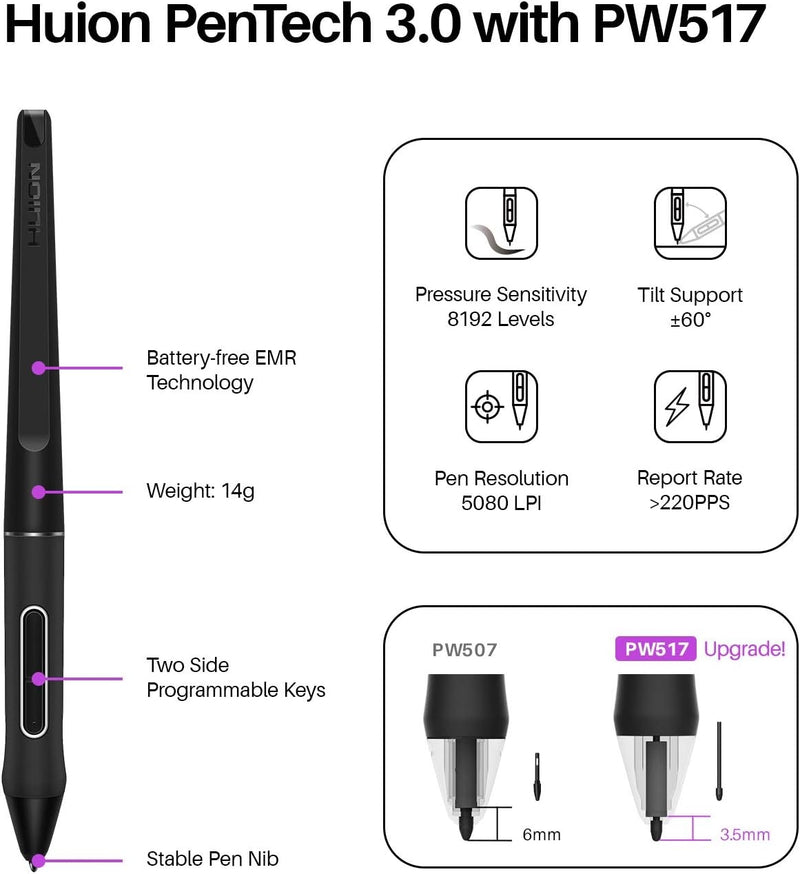 Kamvas 16 2021 Graphics Tablet with Display, 15.6 Inch Full Laminate Screen Pen Display, 10 Programmable Push Buttons, 8192 Levels Battery-Free Pen