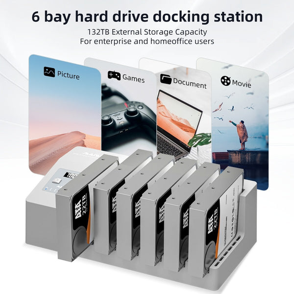 MAIWO 6x HDD kloning- och dockningsstation, 2,5"/3.5" SATA HDD, USB-C 3.0 5Gbps