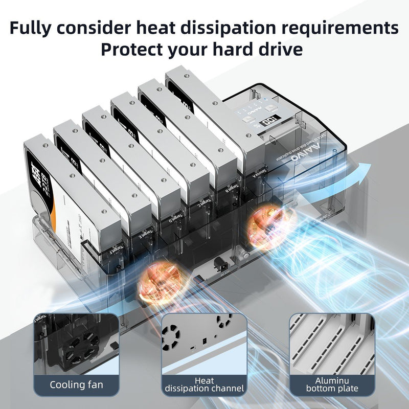 MAIWO 6x HDD kloning- och dockningsstation, 2,5"/3.5" SATA HDD, USB-C 3.0 5Gbps